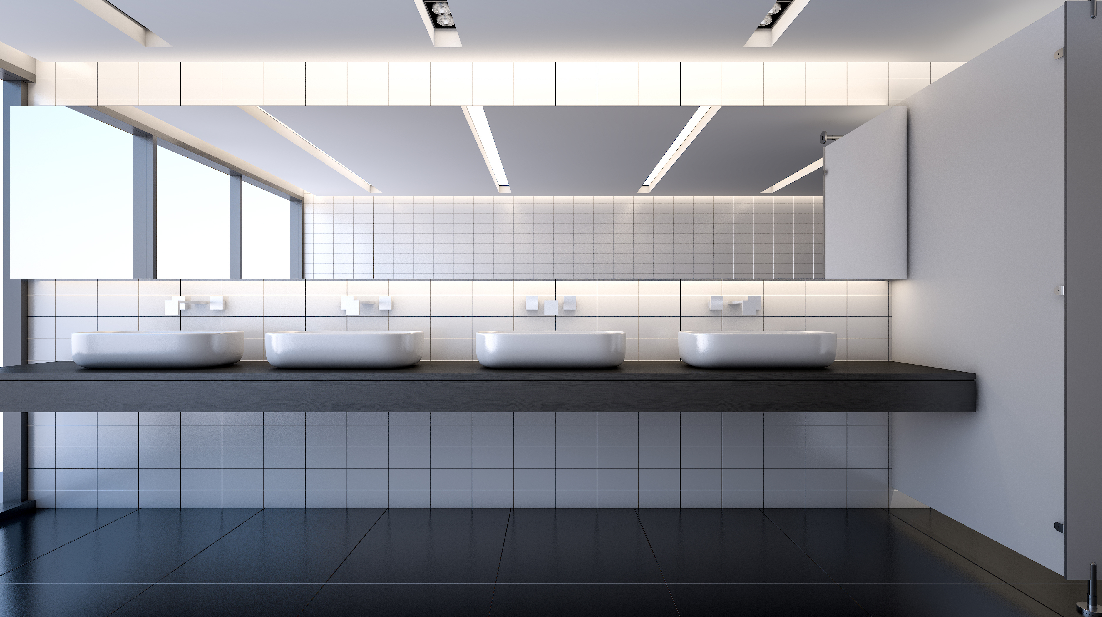 Public modern restroom , 3d rendering