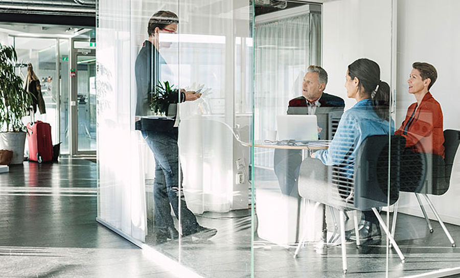indoors, business, man, woman, office, people, hallway, adult, lobby, inside, modern, airport, corporate, room, luggage, city, meeting, reflection, mall, group
