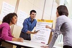woman, indoors, adult, office, man, teamwork, sitting, cooperation, desk, computer, togetherness, explain, laptop, meet, education, preparation, looking, communication, partnership, table
